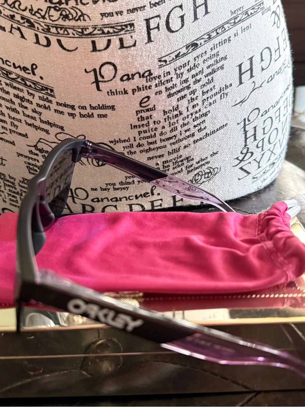 Oakley Matte Black Frame Sunglasses 🕶️ with Blue Mirror Lenses & Pink Trim